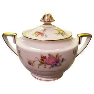 Vtg 1933- Sugar Bowl "Phyliss"  Noritake Roses Porcelain Heavy Gold Accents